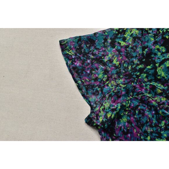 Lane Bryant Plus Size 28 Green Purple Abstract Chiffon Short Sleeve Dress Polyes - Picture 7 of 8